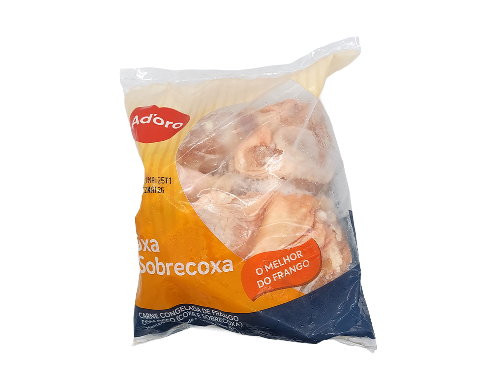 COXAS E SOBRECOXAS DE FRANGO CONGELADAS COM OSSO ADORO (CX 20 KG)